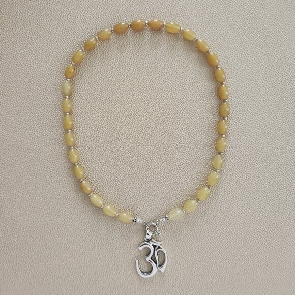 BALTIC AMBER NECKLACE W/ 925 SILVER OM PENDANT--18" - Picture 2 of 2